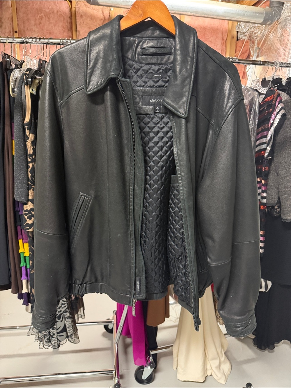 Claiborne Black Quilted-Lined Leather Zip Jacket